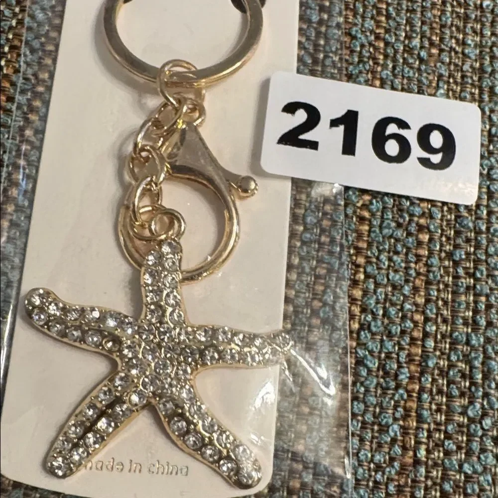 2169 Rhinestone Starfish Key Ring, Bag Charm